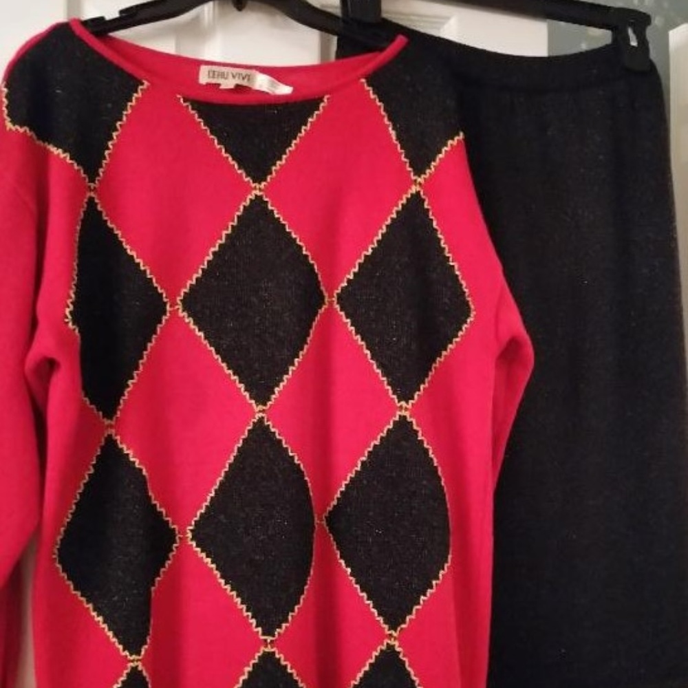 Two Piece Knit Sweater Top & Matching Skirt
